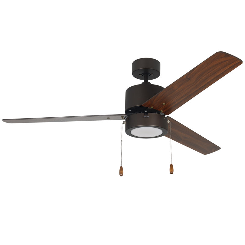 Kammerer 52" 3-Blade Indoor Ceiling Fan, 198, Oil Rubbed Bronze, Brown Wood