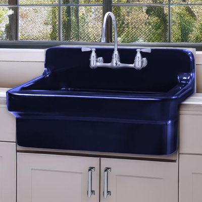 Whitehaus 30" Single Bowl Fireclay Kitchen or Utility Front Apron Sink with High Back Splash & Faucet Drilling