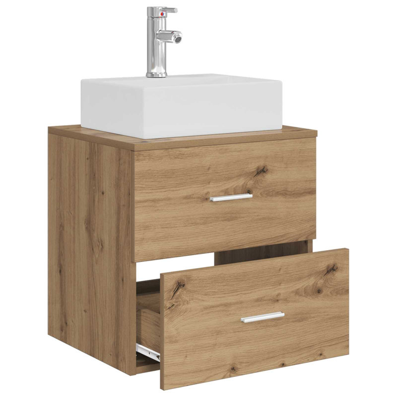 Single Bathroom Vanity with Ceramic Basin, Artisan Oak