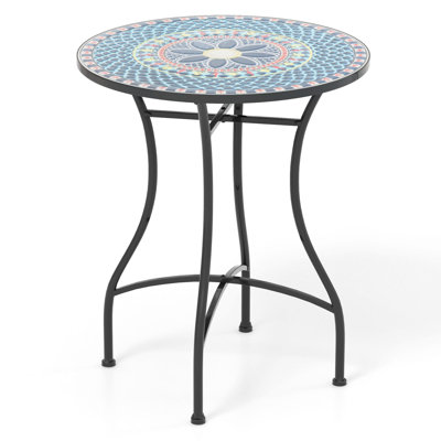 Table de bistro ronde en mosaïque de 61 cm (24 po), table de salle à manger de patio avec structure en métal pour intérieur et extérieur