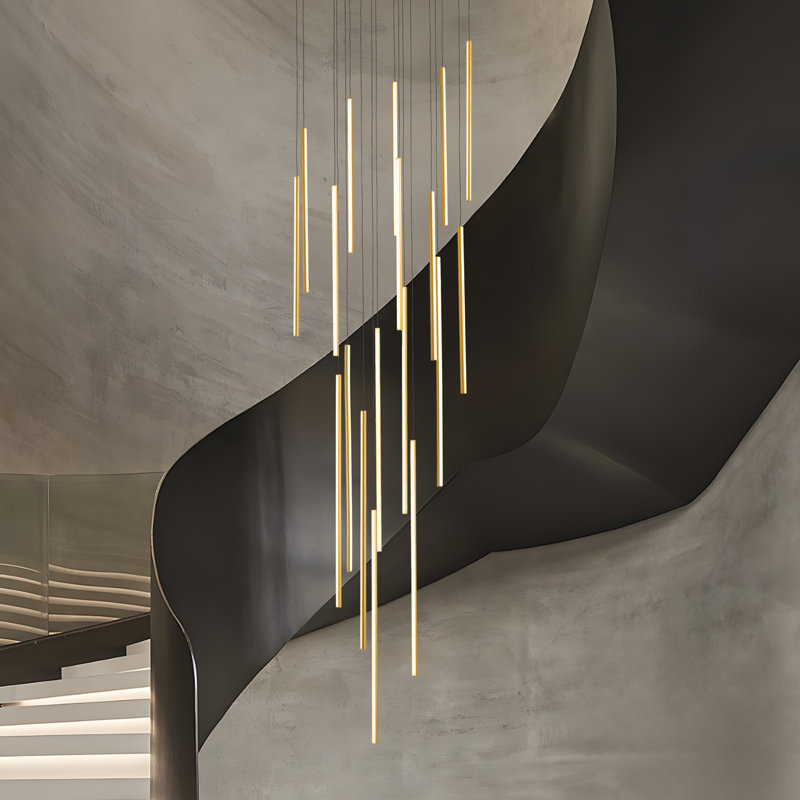 Modern 18-Light Gold LED Chandelier, Large Spiral Staircase Pendant Light with Adjustable Height