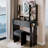 17 Inch Round LED Mirror Vanity Table with Cushioned Stool, Equipped with Power Sockets, Adjustable Lighting, and Multi-layer Storage-937153437
