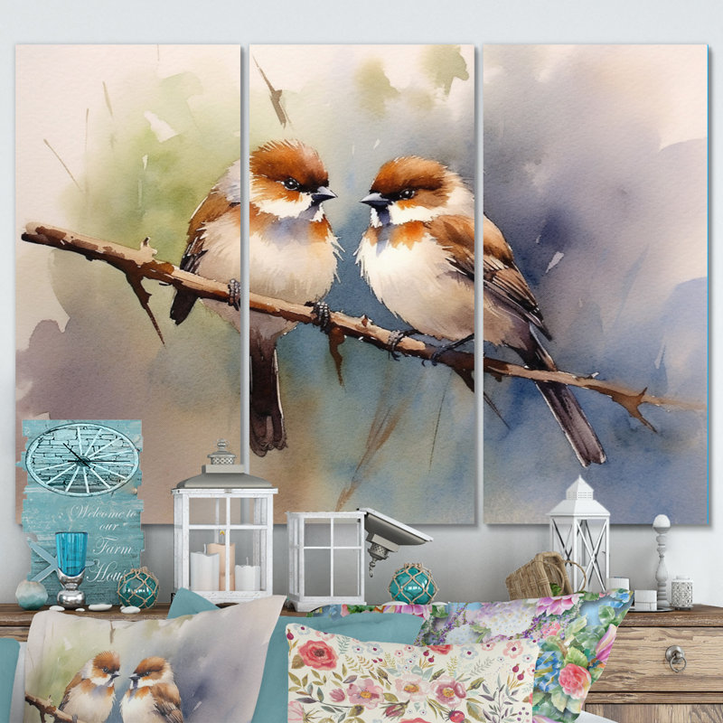 Beige and Brown Sparrow Birds Metal Wall Art Set