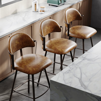 Upholstered Counter Stool With Curved Back And Metal Base
