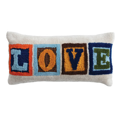 Indoor/Outdoor Fabric Tufted Lumbar Pillow "LOVE"