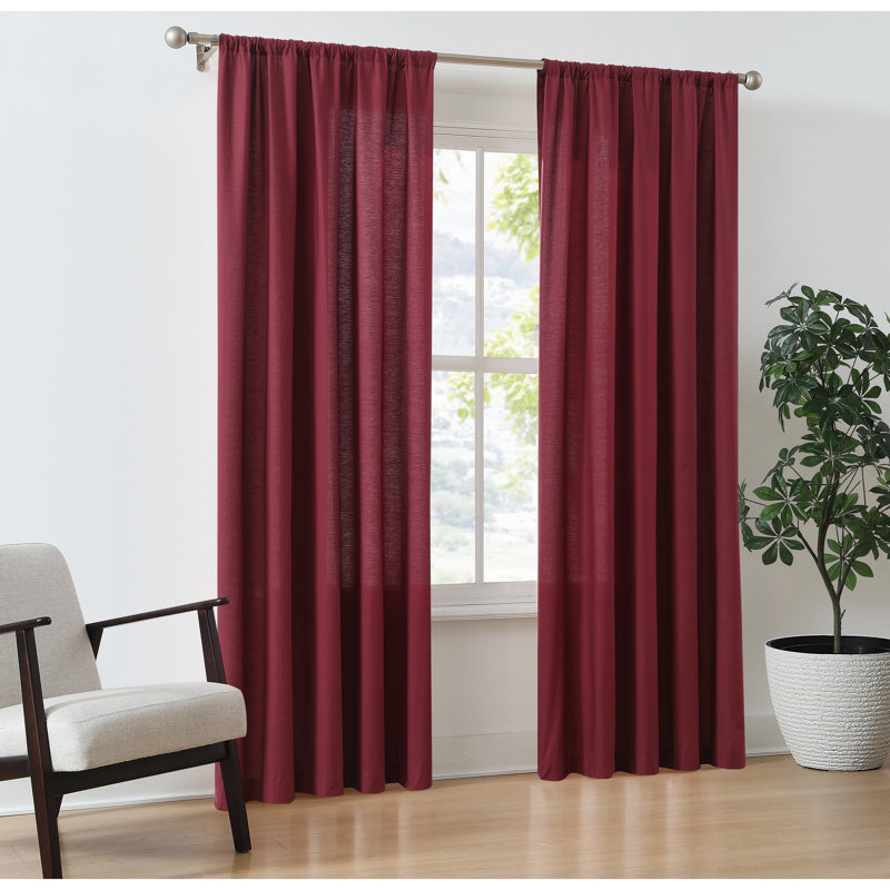 Ebern Designs Solid Cotton Percale Window Curtain Pair, 50" W x 84" L, Burgundy