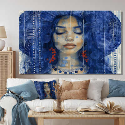 Blue Boho Woman Portrait I - Décoration murale femme boho