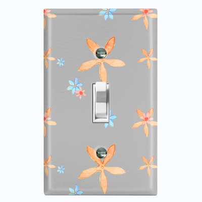 Metal Light Switch Plate Outlet Cover (Orange Flower Vintage Grey  - Single Toggle)