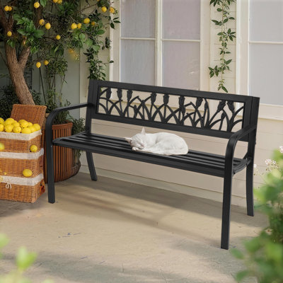 49-Inch Black Metal Bench With PVC Tulip Backrest by August Grove