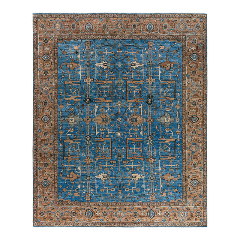 Tapis unique noué à la main Serapi - bleu clair, 8 pi 0 po x 10 pi 0 po Serapi