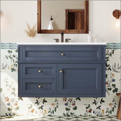 36" Wall-Mounted Bathroom Vanity with 2 Drawers and Tip-Out