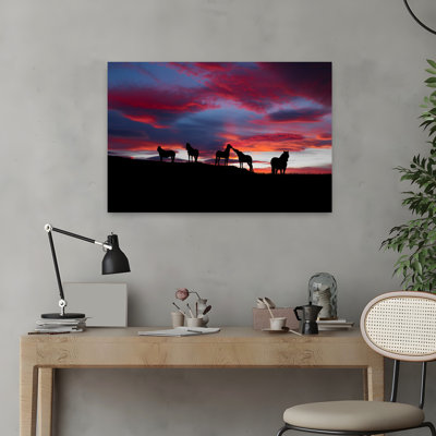 Silhouette Of Horses At Night Iceland Abstract Contemporary Horse Landscape Nature Art