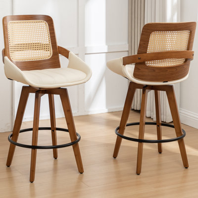 Shayleah Swivel Counter Height Bar Stools With Cane Rattan Back