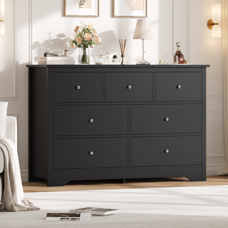Commode double à 7 tiroirs 47,2 "Ariee, blanc, Noir