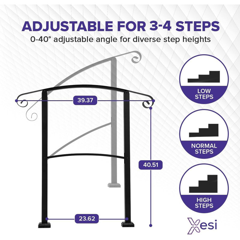 Bme 3-4 Step Curved Handrails For Outside Steps, Porch Railing, With Installation Kit, 3.4 ft. H x 3.4 ft. W