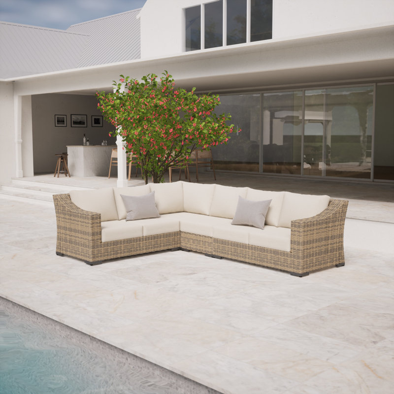 Eloisa Wicker 6 - Person Patio Conversation Set with Cushions, Tan
