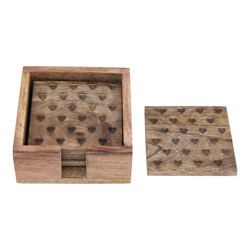 Wood Square 4 Piece Coaster Set