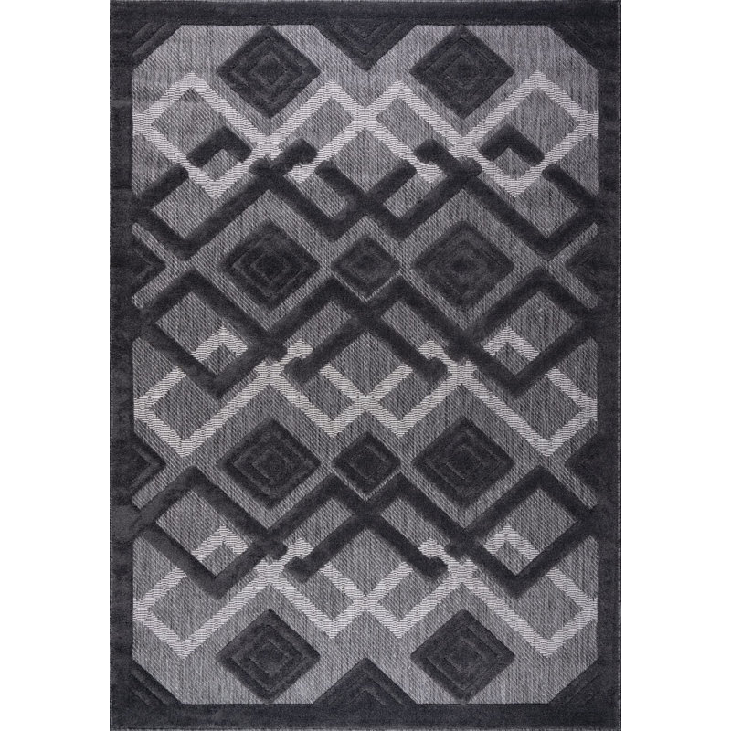 Tapis d'extérieur à motif géométrique moderne et contemporain gris, Tapis de couloir 1 pi 10 po x 2 pi 11 po