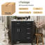 Meuble-lavabo moderne de 30 po avec lavabo en céramique, armoire de rangement compacte avec portes et tiroirs à fermeture en douceur, meuble-lavabo à cadre en bois massif avec poignées en alliage de zinc doré-713505337