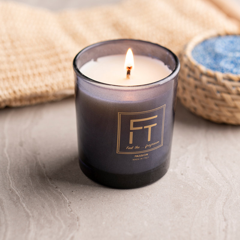 Passion Scented Designer Candle with Glass Holder, 10cm H x 8cm W x 8cm D