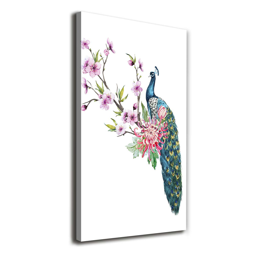 Pfau und Blumen - Kunstdrucke auf Segeltuch