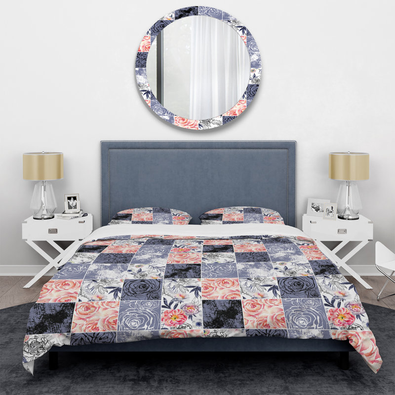 Ensemble de housse de couette à motif argent et pêche roses, Housse de couette simple + 1 taie décorative stan