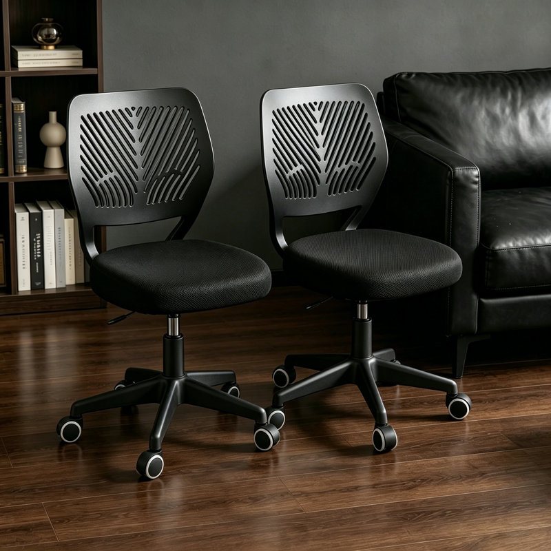 XUEGW - Ensemble de 2 chaises de bureau pivotantes à hauteur réglable et sans accoudoirs, noir, Black