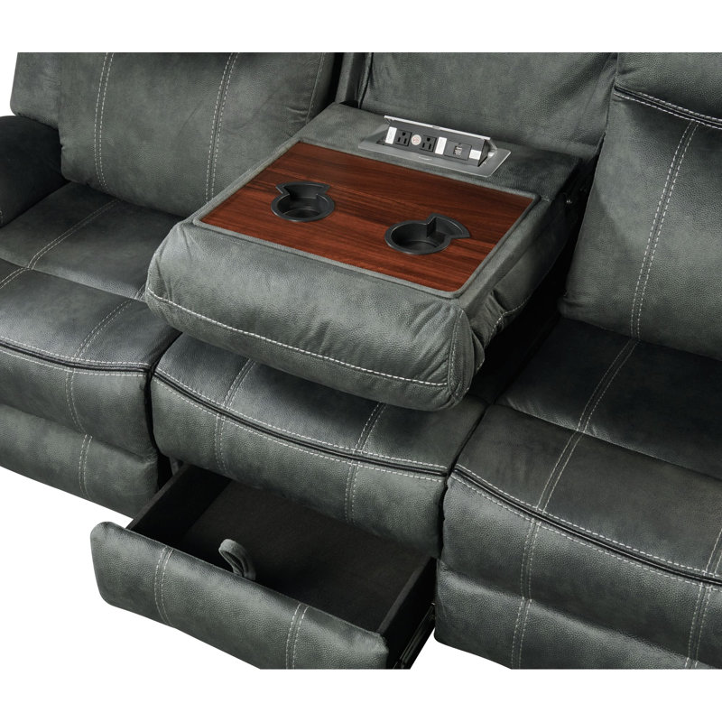 Canapé inclinable manuel 85 po Lyzeth, 100 % polyester gris