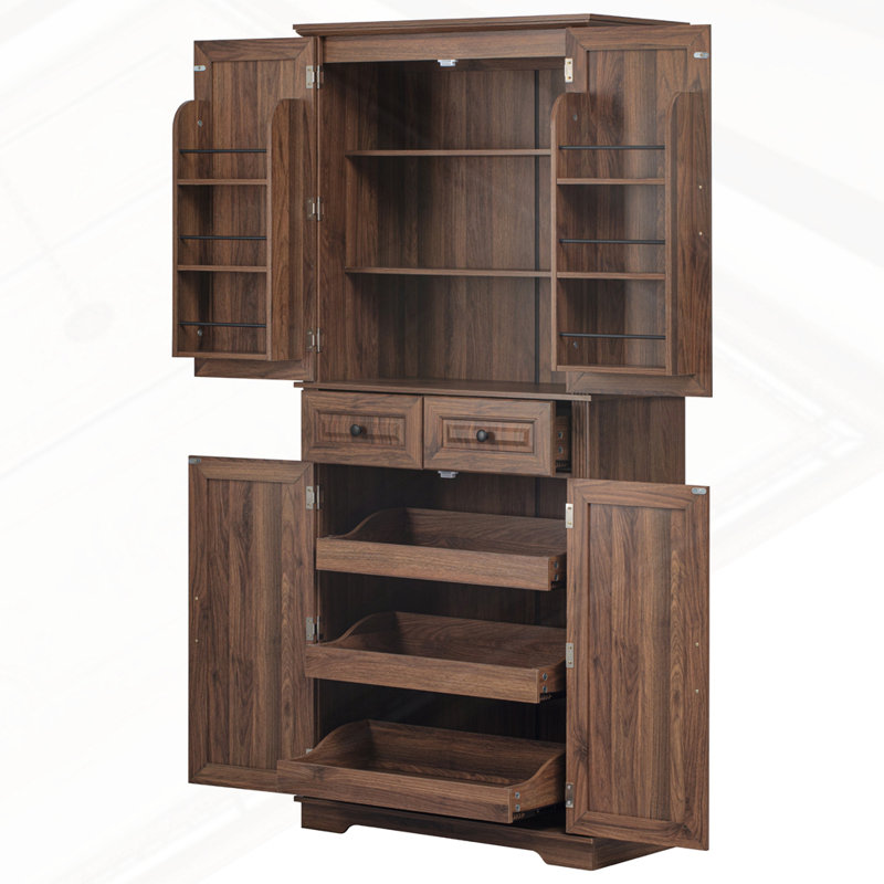 Grand garde-manger avec 3 organisateurs d'armoire coulissants, Brun