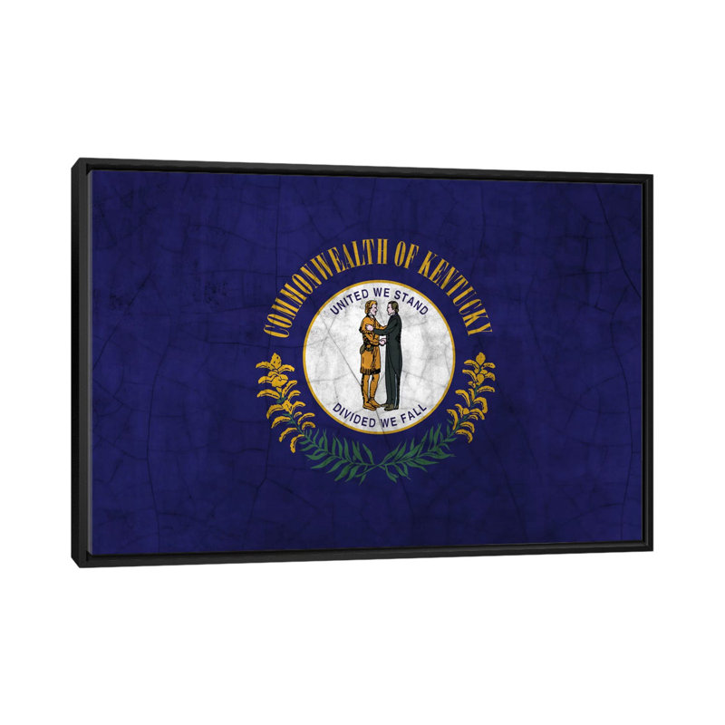 Drapeau de kentucky, fissures, impression sur toile, H 18 po x l 26 po x P 1,5 po, Toile avec cadre noir, Pas de tapis