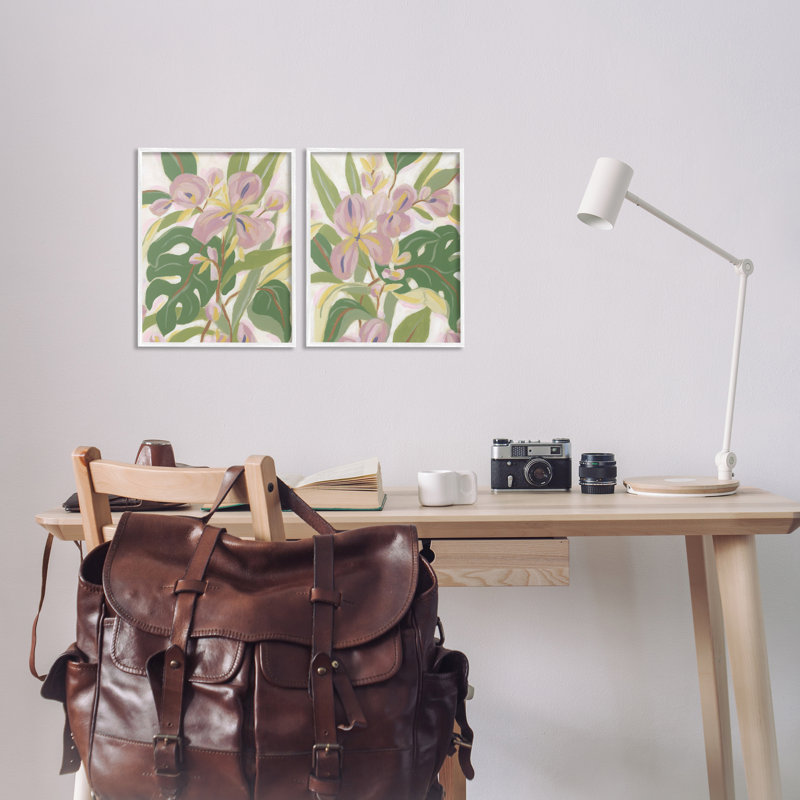  «Tropical Irises Abstraction 2 PC» par June Erica Vess, H 14 po x l 11 po, Estampe numérique encadrée blanc bord de mer