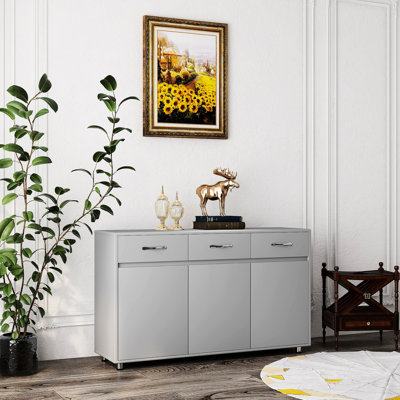 Table d'appoint à trois portes - gris avec grand espace de rangement et technologie exquise dans une structure robuste au look élégant