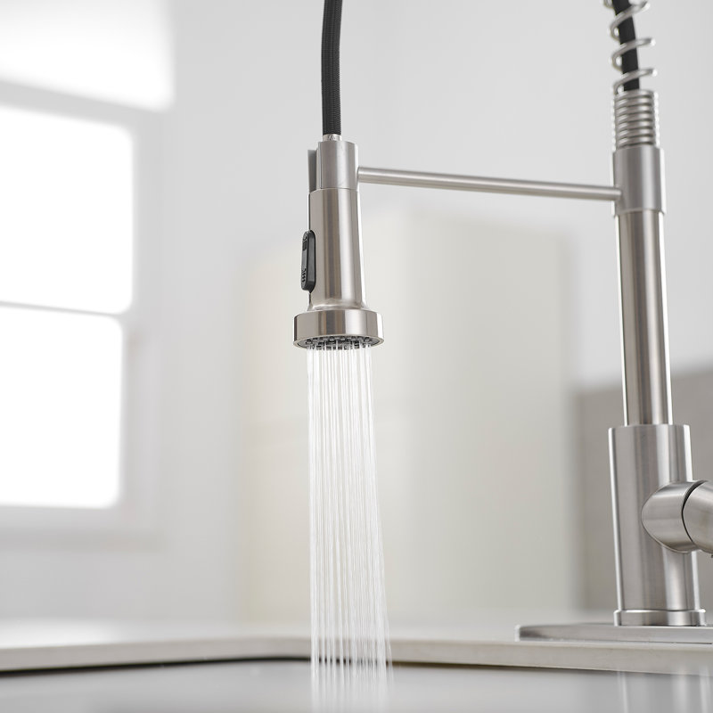 High Arc Kitchen Faucet With Single-Handle Pull-Down Sprayer And Deck Plate, Brushed Nickel