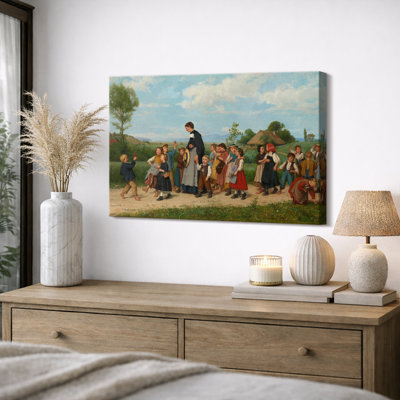Village Children Procession Artwork, Living Room Pictures, Framed Canvas Giclee Print Wall Art.
