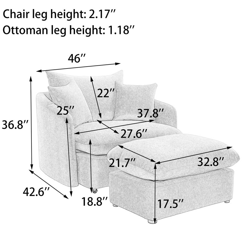 46" Chenille Upholstered Oversized Swivel Armchair With Ottoman, Brown