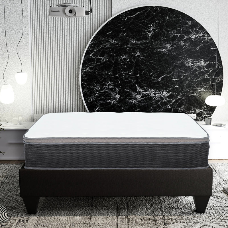 Très grand lit Matelas - Mousse viscoélastique imprégnée de gel et sommier pour une nuit confortable, structure à ressorts blancs / gris à mouvement réduit et chaleur