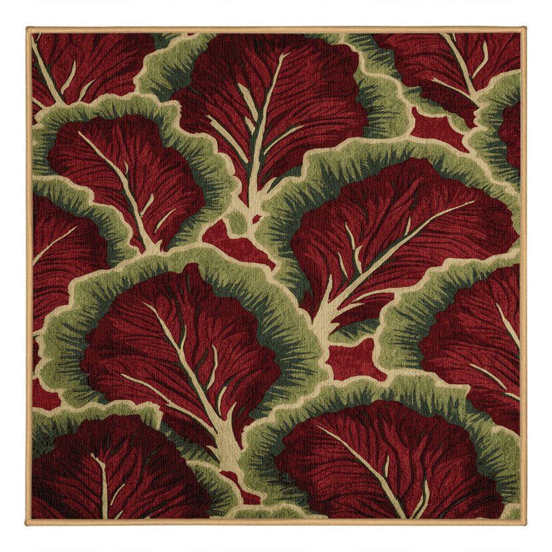  Tapis lavable avec feuilles rouges et légumes, Carré 3 pi
