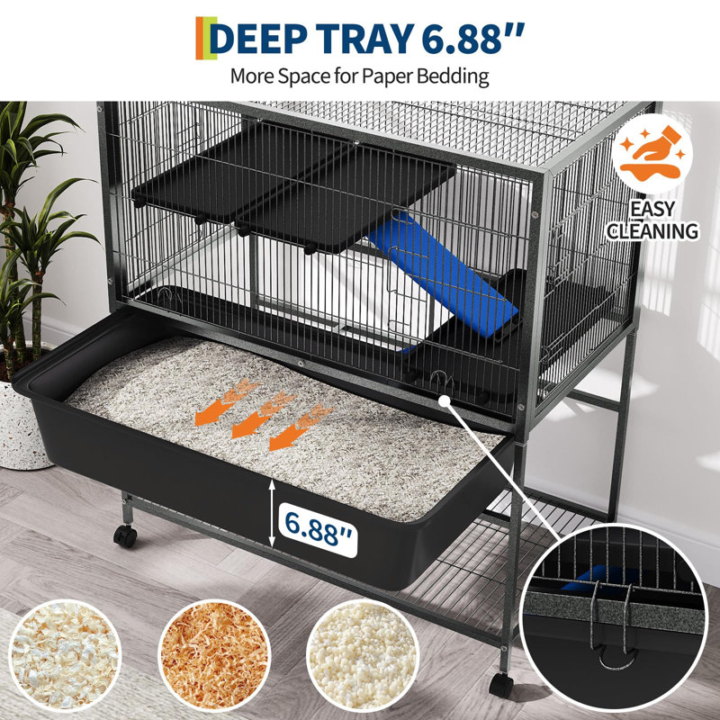 Grande cage à furet 40,5 ", cage à 2 niveaux pour petits animaux en métal avec roues, rampes et plateformes amovibles pour chinchillas, lapins, cochons d'Inde, planeurs de sucre