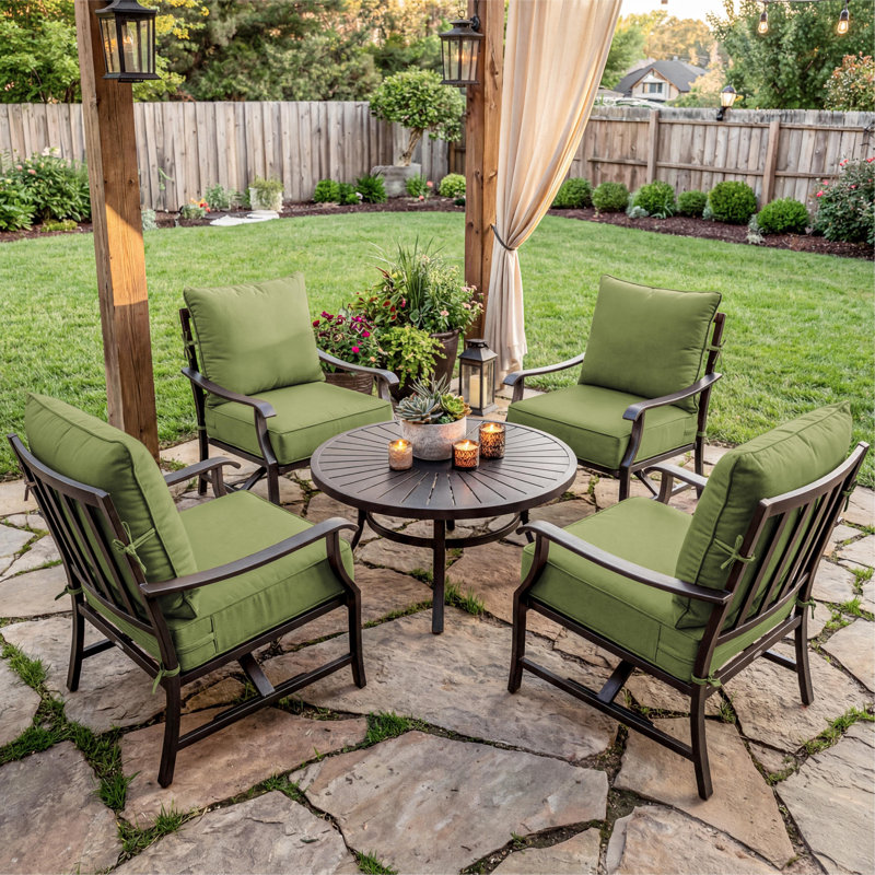 24"W X 24"D Outdoor Deep Seating Cushions 6.5” Indoor/Outdoor Seat And Back Cushion, Cushions Only, Pea Green, Set of 4