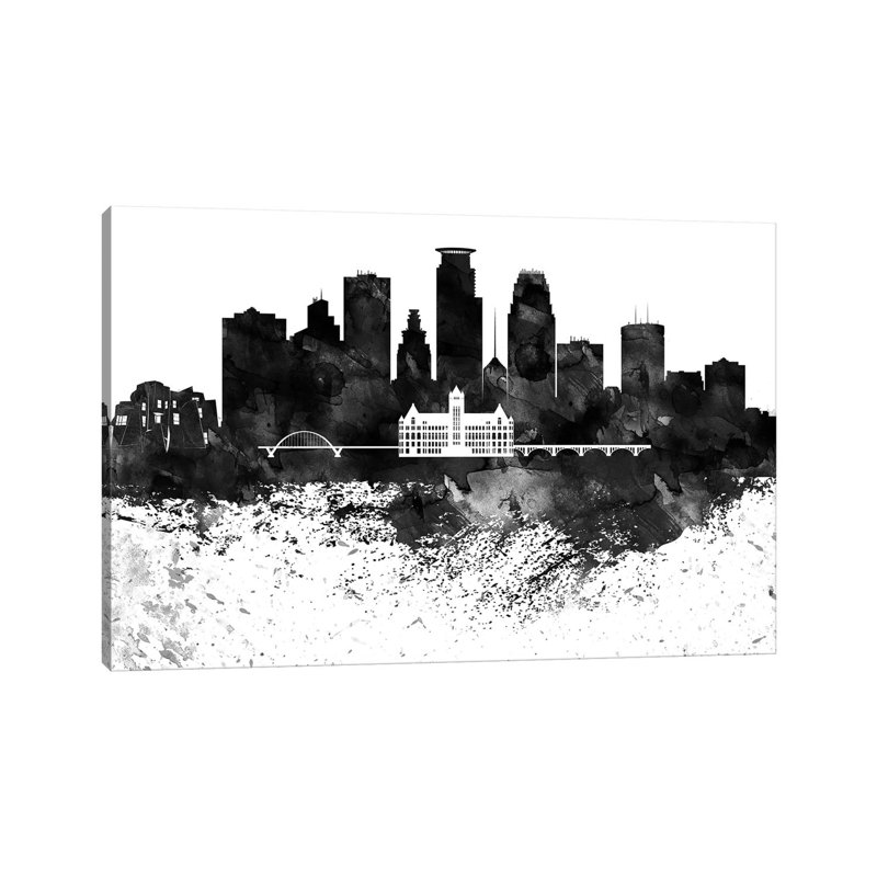 Minneapolis, gouttes noires et blanches, horizon, H 26 po x l 40 po x 1,5 po