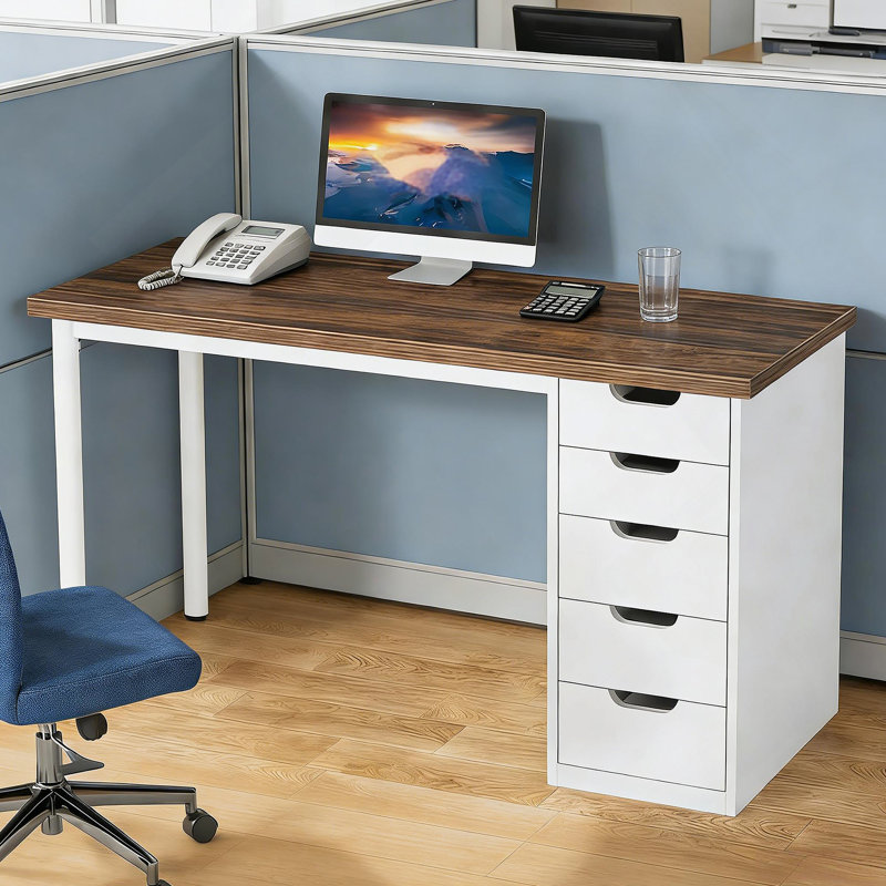 Workstation,Computer Desk,Writing Desk,Office Desk, Brown/White
