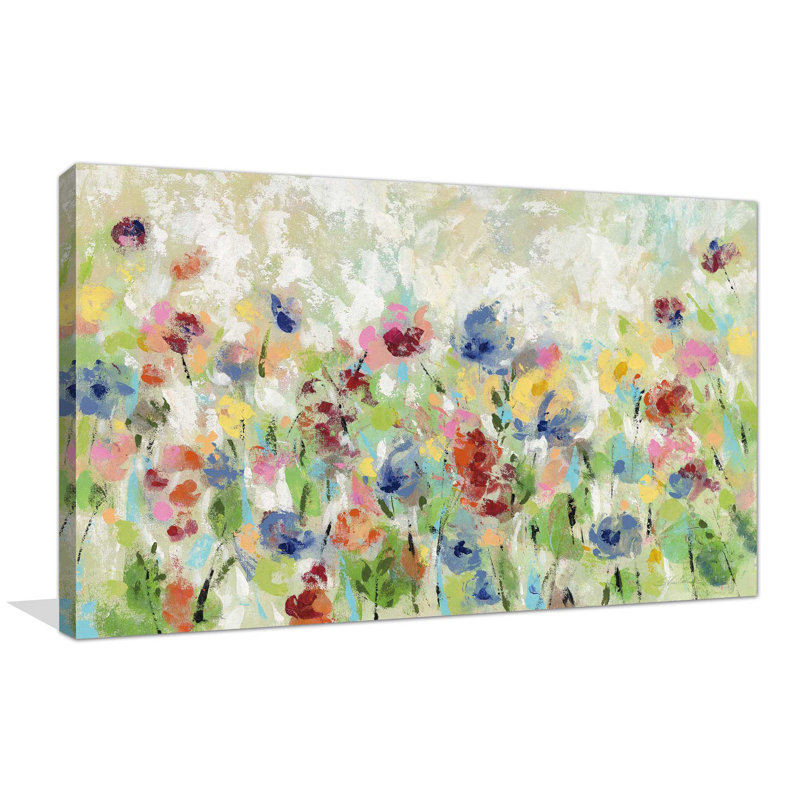 «Springtime Meadow Flowers», reproduction de peinture acrylique sur toile, H 21,5 po x l 33,5 po x P 2 po