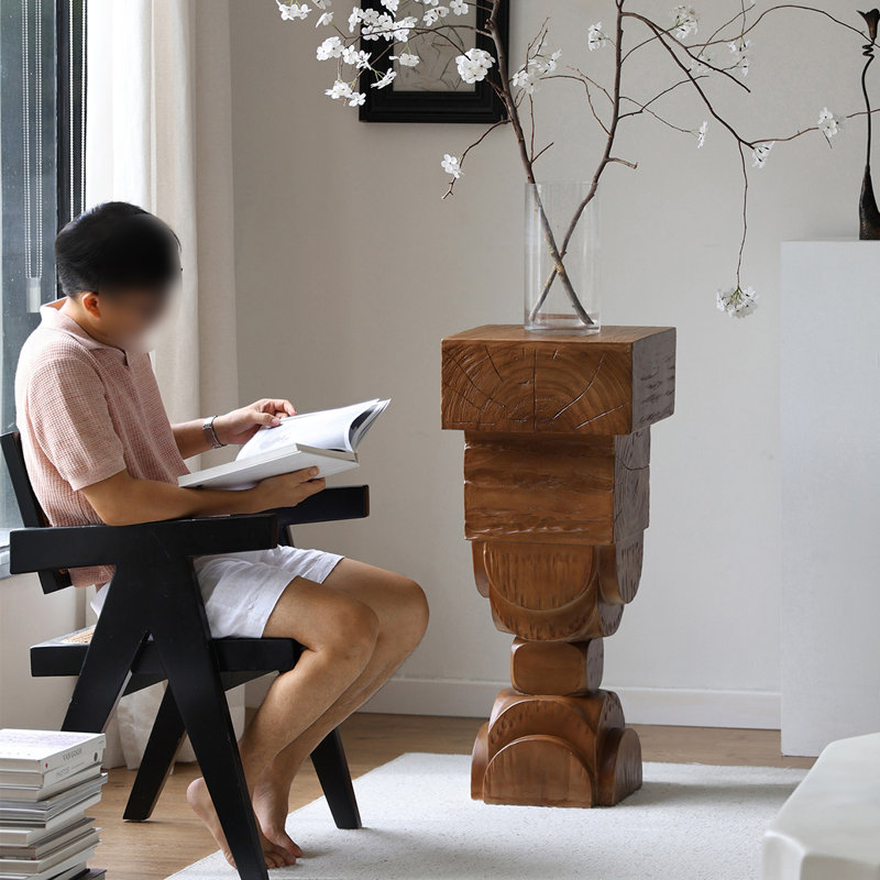 Objet décoratif abstrait en verre et noyer