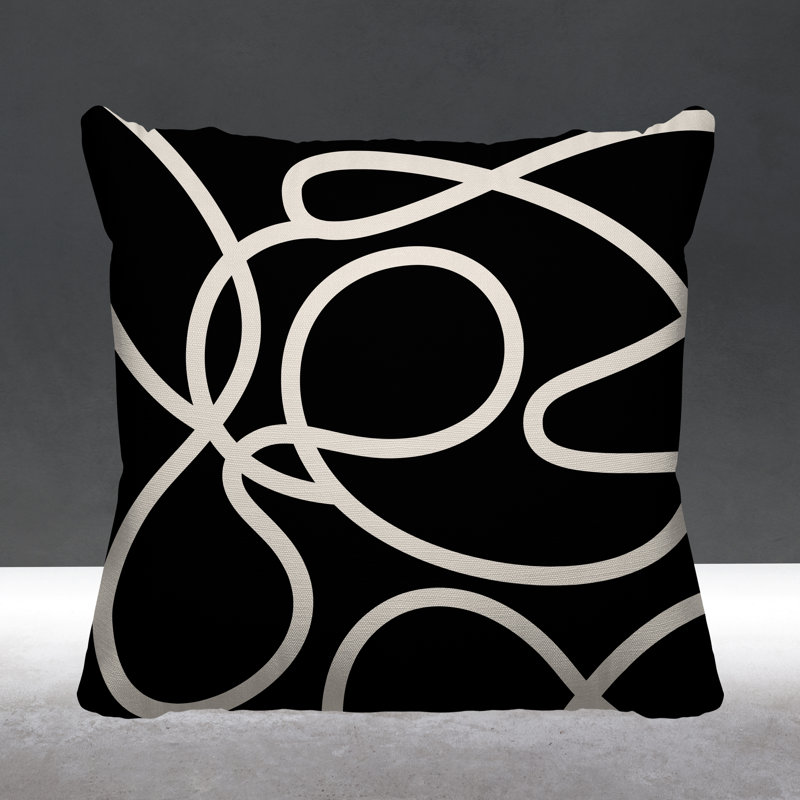 Abstract Outdoor Reversible Throw Pillow, 15" x 15", Black, Square