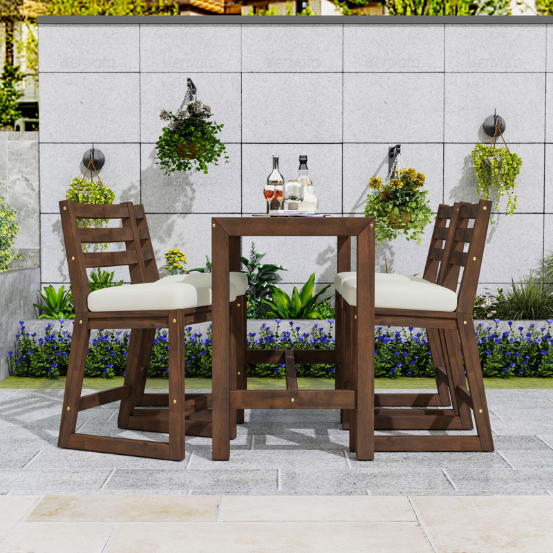 5-Piece Space-Saving Patio Dining Table Set with Slatted Tabletop and Removable Cushions, Mocha