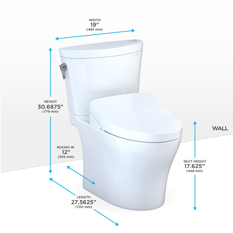Toilette allongée deux pièces à double chasse 1,28 et 0,9 GPF TOTO® WASHLET® + Aquia IV® avec siège de bidet S500e, blanc coton