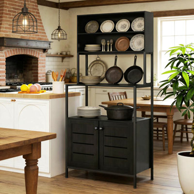 Coffee Station,Rack With Power Outlet And Storage Shelves