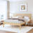 Solid Wood Bed Frame with Wavy Headboard, No Box Spring Needed, Bamboo&Metal-108620993
