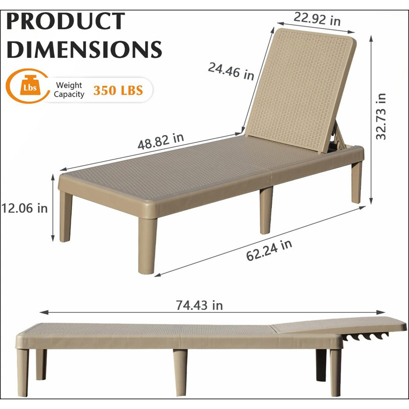 Ensemble de 2 chaises longues réglables avec dossier à 6 positions pour patio et jardin, Kaki