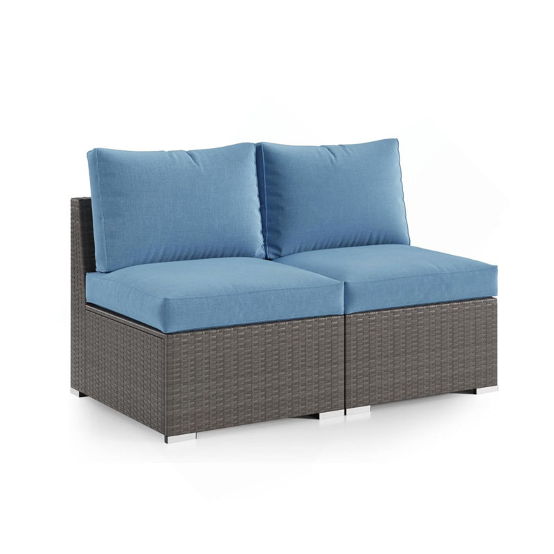 59.8"Width Outdoor Wicker Armless Sofa Set, 2-Piece Patio Loveseat Set With Cushions